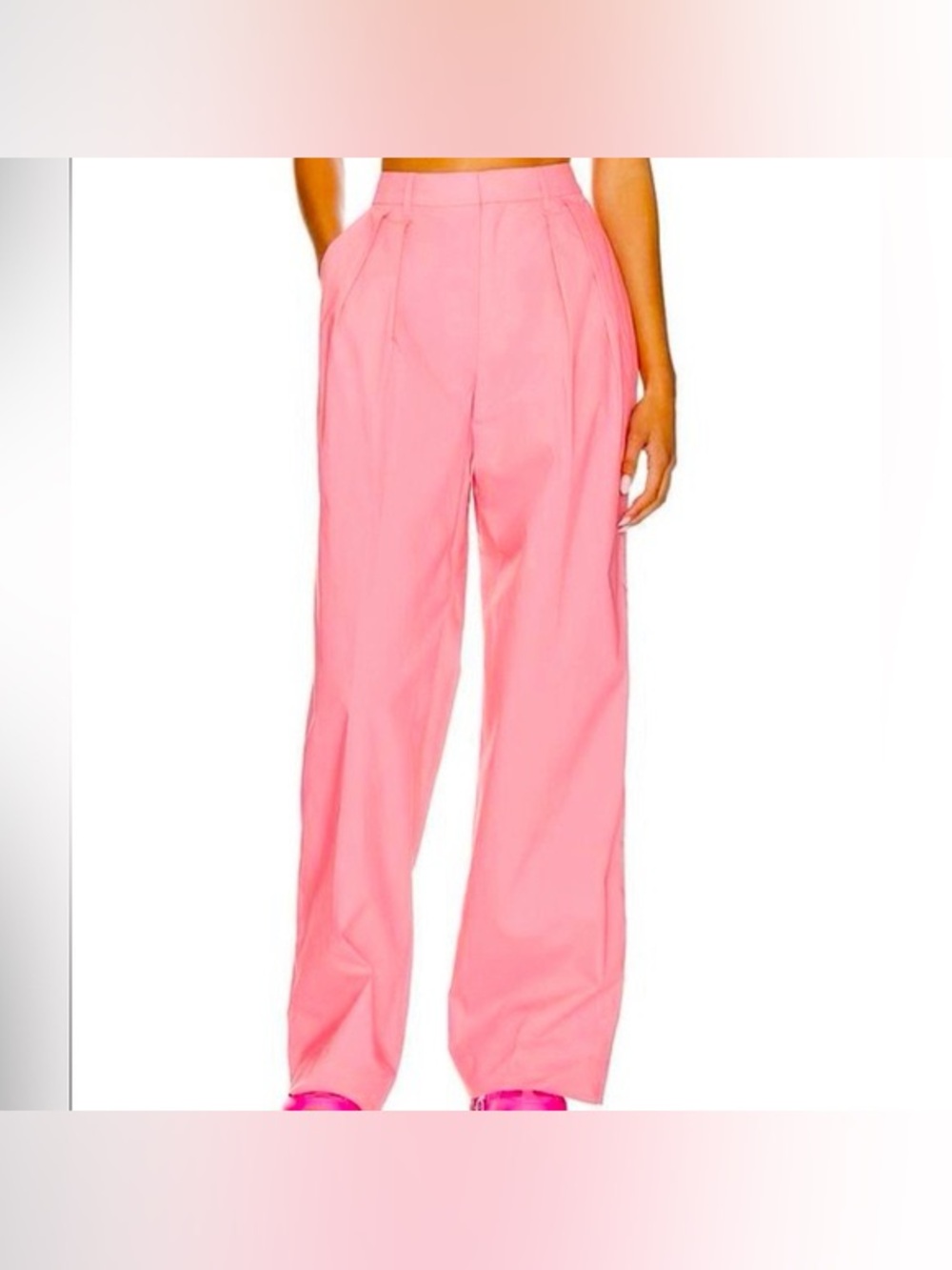 L'Academie Dallion Poplin Hibiscus Pink High Waist Wide Leg Trousers Size XS